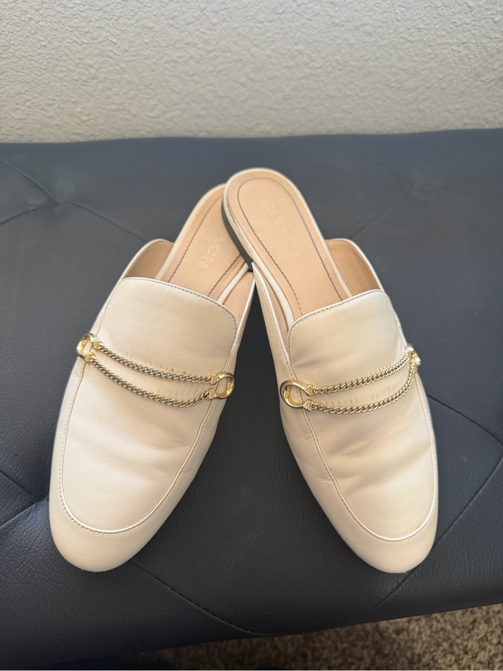 Coach Cream Slip-On Women's Chain Loafer Mules Size 9